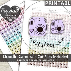 Doodle Camera Printable Planner Stickers, Erin Condren Planner Stickers, Doodle Printable Stickers - Cut Files