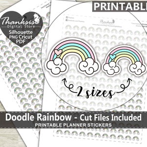 Doodle Rainbow Printable Planner Stickers, Erin Condren Planner Stickers, Doodle Printable Stickers - Cut Files