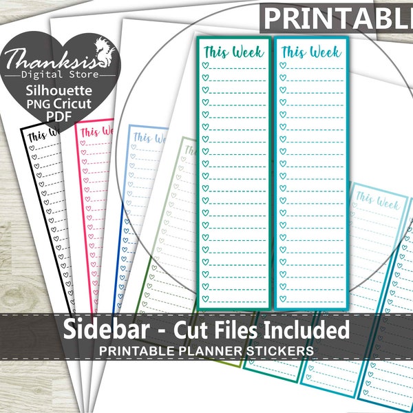 Sidebar Printable Planner Stickers, Erin Condren Planner Stickers, Sidebar Printable Stickers - Cut Files