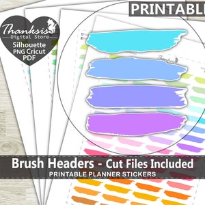 Brush Headers Printable Planner Stickers, Erin Condren Planner Stickers, Brush Headers Printable Stickers - Cut Files