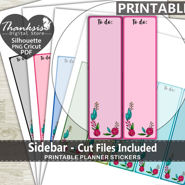 Sidebar Printable Planner Stickers, Erin Condren Planner Stickers, Sidebar Printable Stickers - Cut Files