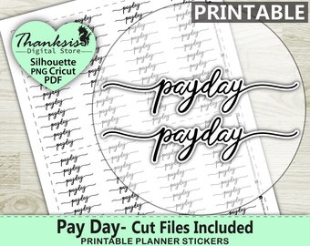 Pay Day Printable Planner Stickers, Erin Condren Planner Stickers, Pay Day Printable Stickers - Cut Files