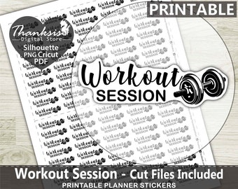Workout Session Printable Planner Stickers, Erin Condren Planner Stickers, Workout Printable Stickers - Cut Files