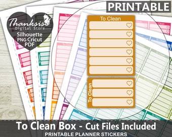 To Clean Box Printable Planner Stickers, Erin Condren Planner Stickers, To Clean Box Printable Stickers - Cut Files