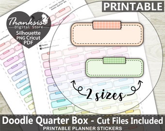 Doodle Quarter Box Printable Planner Stickers, Erin Condren Planner Stickers, Doodle Printable Stickers - Cut Files