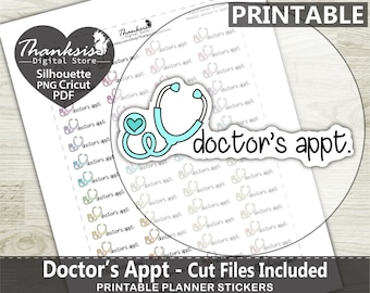 Doodle Doctor Printable Planner Stickers, Erin Condren Planner Stickers, Doodle Printable Stickers - Cut Files