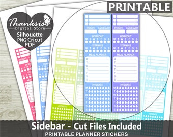 Sidebar Printable Planner Stickers, Erin Condren Planner Stickers, Sidebar Printable Stickers - Cut Files