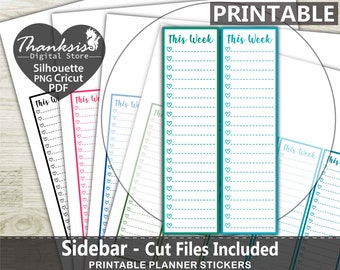 Sidebar Printable Planner Stickers, Erin Condren Planner Stickers, Sidebar Printable Stickers - Cut Files