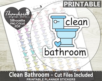 Doodle Clean Bathroom Printable Planner Stickers, Erin Condren Planner Stickers, Doodle Printable Stickers - Cut Files
