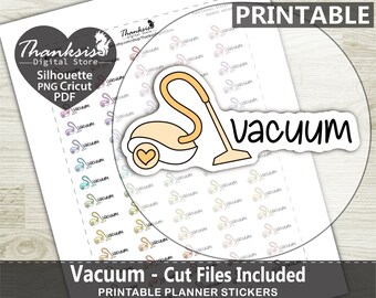 Doodle Vacuum Printable Planner Stickers, Erin Condren Planner Stickers, Doodle Printable Stickers - Cut Files