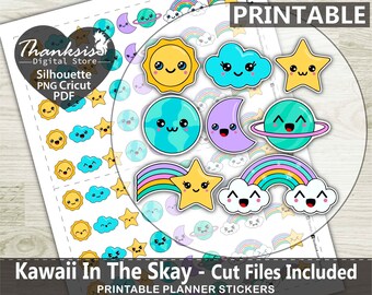 Kawaii Skay Elements Printable Planner Stickers, Erin Condren Planner Stickers, Skay Elements Printable Stickers - Cut Files