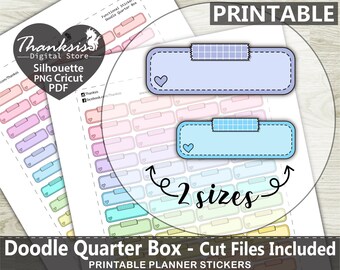 Doodle Quarter Box Printable Planner Stickers, Erin Condren Planner Stickers, Doodle Printable Stickers - Cut Files