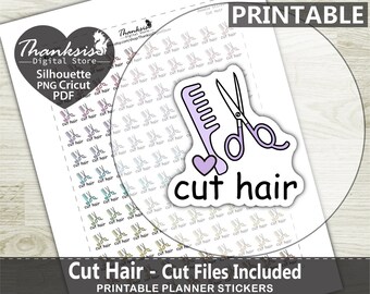 Doodle Cut Hair Printable Planner Stickers, Erin Condren Planner Stickers, Doodle Printable Stickers - Cut Files