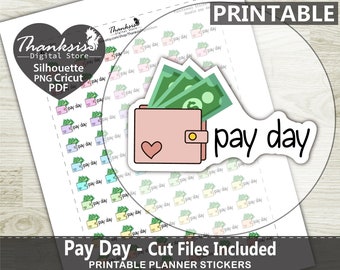 Doodle Pay Day Printable Planner Stickers, Erin Condren Planner Stickers, Doodle Printable Stickers - Cut Files