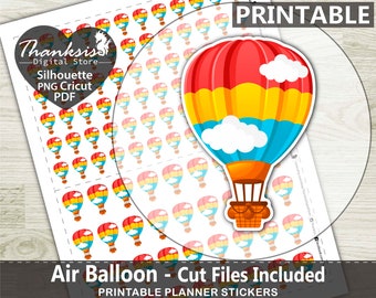 Air Balloon Printable Planner Stickers, Erin Condren Planner Stickers, Air Balloon Printable Stickers - Cut Files