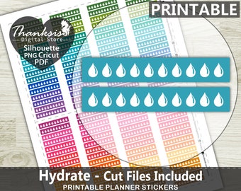 Hydrate Printable Planner Stickers, Erin Condren Planner Stickers, Hydrate Printable Stickers - Cut Files