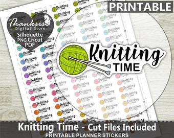 Kinitting Time Printable Planner Stickers, Erin Condren Planner Stickers, Knitting Time Printable Stickers - Cut Files