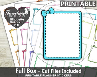 Bow Full Box Printable Planner Stickers, Erin Condren Planner Stickers, Full Box Druckbare Sticker - Cut Files