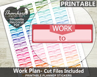 Work Plan Printable Planner Stickers, Erin Condren Planner Stickers, Work Plan Printable Stickers - Cut Files