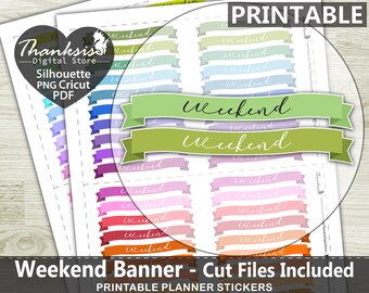Weekend Banner Printable Planner Stickers, Erin Condren Planner Stickers, Weekend Banner Printable Stickers - Cut Files