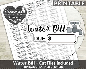 Water Bill Printable Planner Stickers, Erin Condren Planner Stickers, Water Bill Printable Stickers - Cut Files