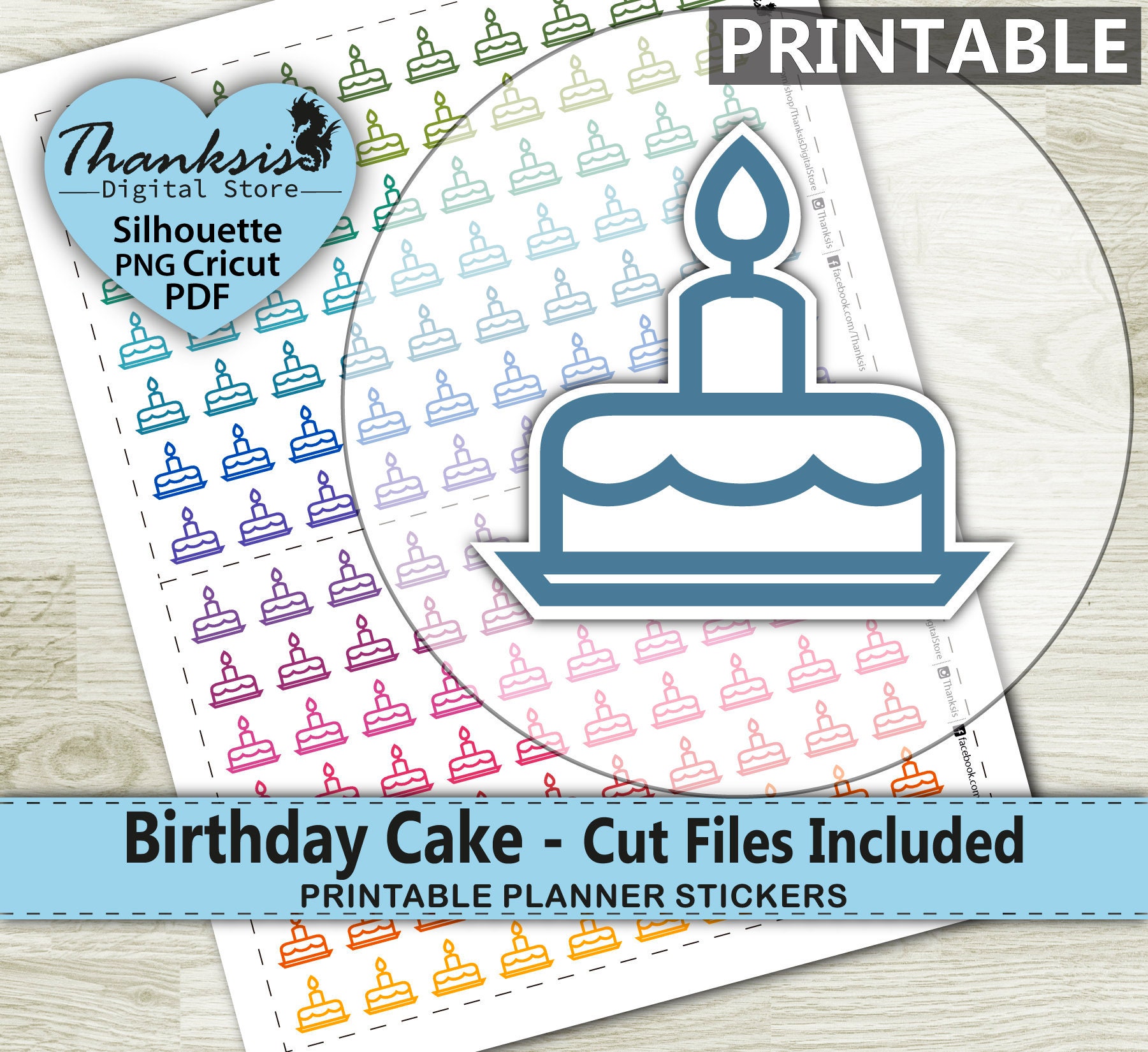 70% OFF Sale Birthday Cake Printable Planner Stickers Erin | Etsy