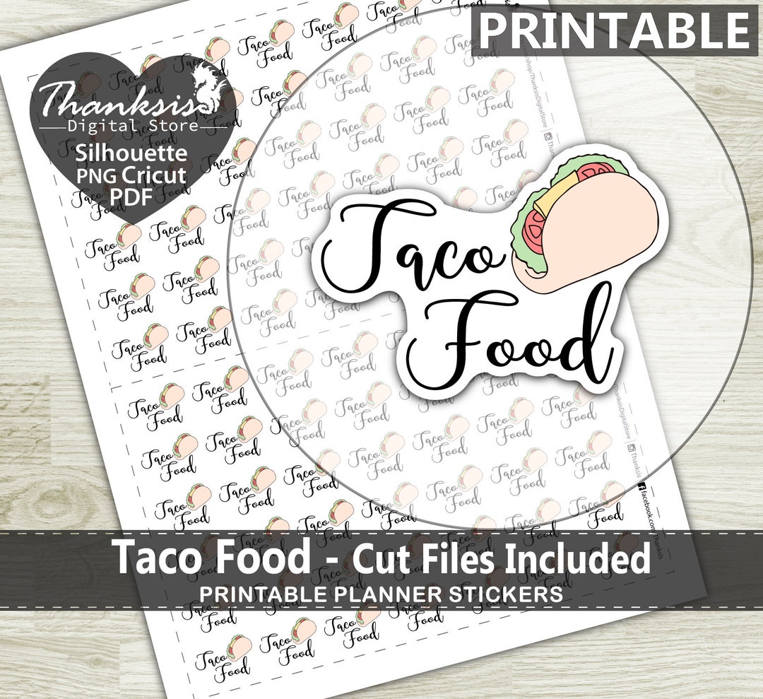 Taco Food Printable Planner Stickers, Erin Condren Planner Stickers, Taco Food Printable