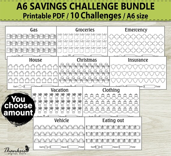 5 A6 Size Budget Envelope Challenges / French A6 Budget Challenge Tracker / Budget  Challenge Kit / PDF to Print and Laminate 