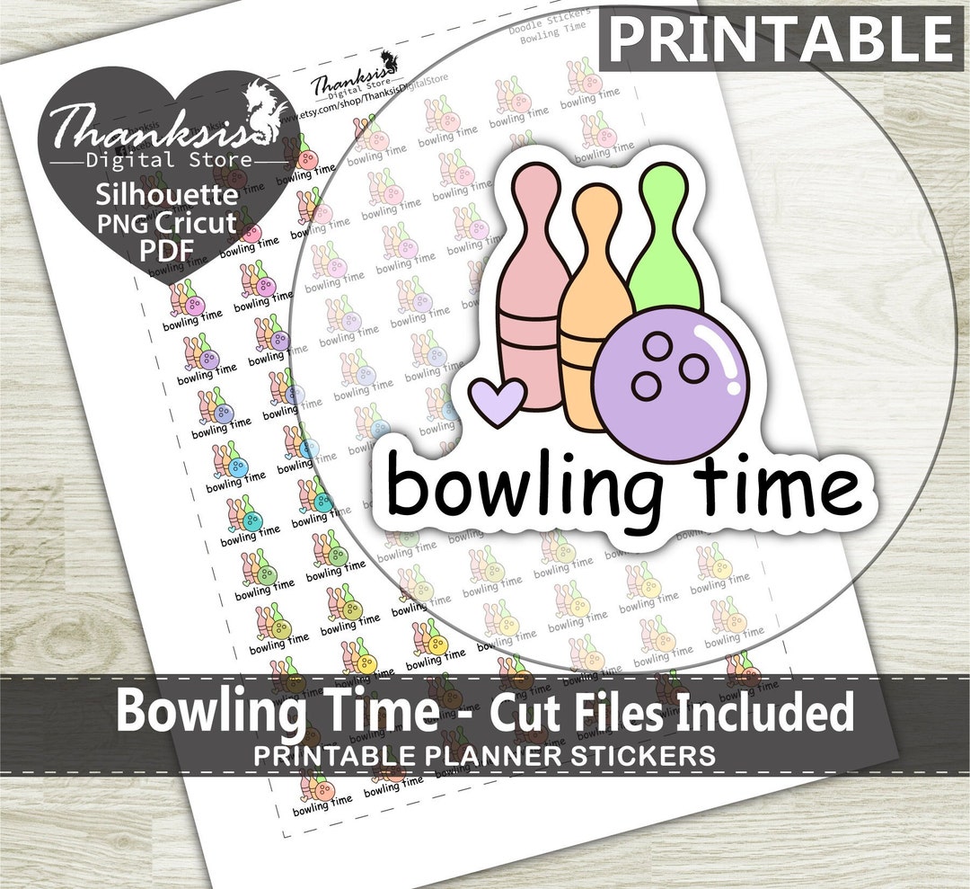 Bowling Time Doodle Printable Planner Stickers, Erin Condren Planner ...