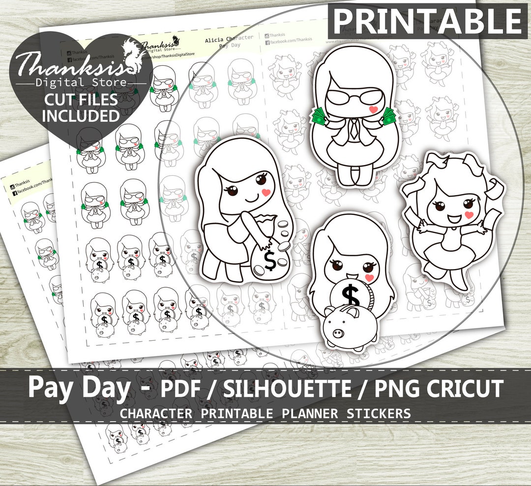 Pay Day Printable Planner Stickers, Character Printable Sticker, Bullet ...