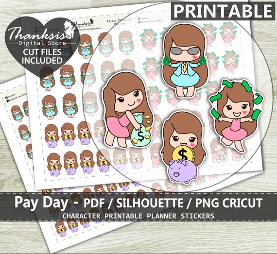 Pay Day Printable Planner Stickers Character Printable | Etsy