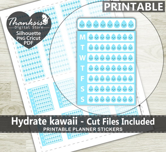 Hydrate Printable Planner Stickers, Erin Condren Planner Stickers, Hydrate  Printable Stickers - Cut Files