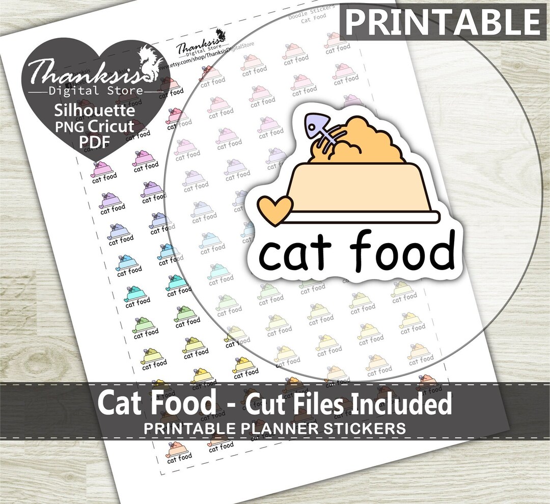Doodle Cat Food Printable Planner Stickers, Erin Condren Planner ...