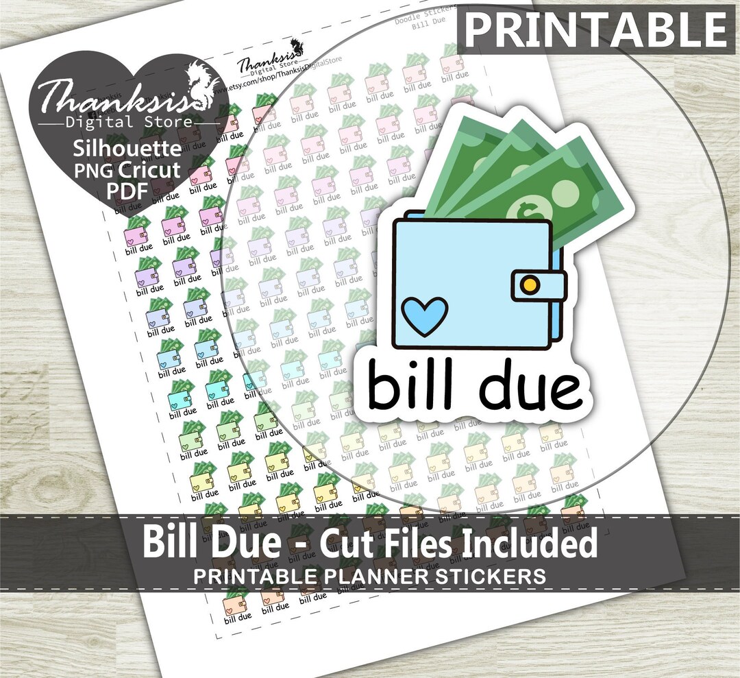 Doodle Bill Due Printable Planner Stickers, Erin Condren Planner ...