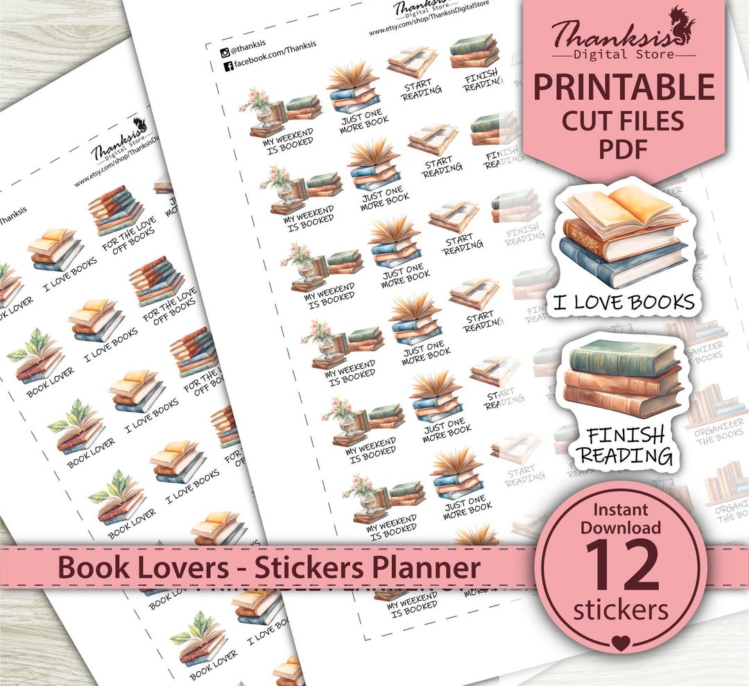 Book Lovers Printable Planner Stickers, Erin Condren Planner Stickers ...