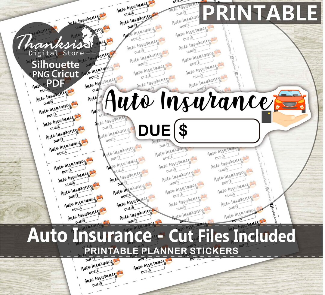 Auto Insurance Printable Planner Stickers, Erin Condren Planner ...