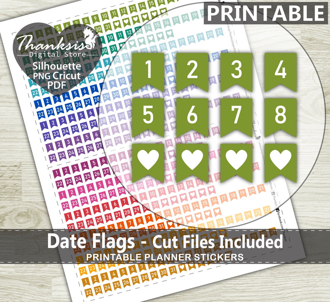 Date Flags Printable Planner Stickers, Erin Condren Planner Stickers ...