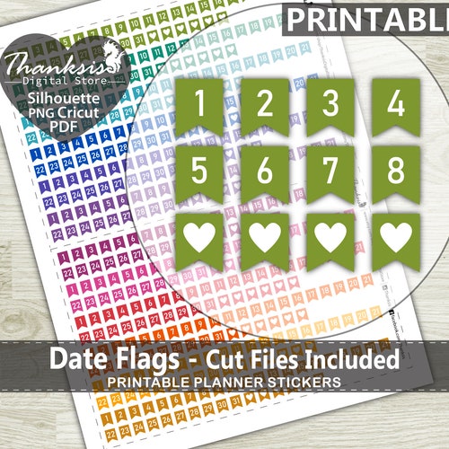 Date Flags Printable Planner Stickers Date Cover Watercolor - Etsy
