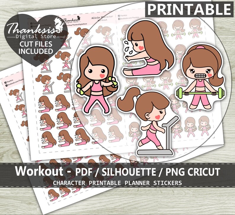 Workout Printable Planner Stickers Character Printable Etsy