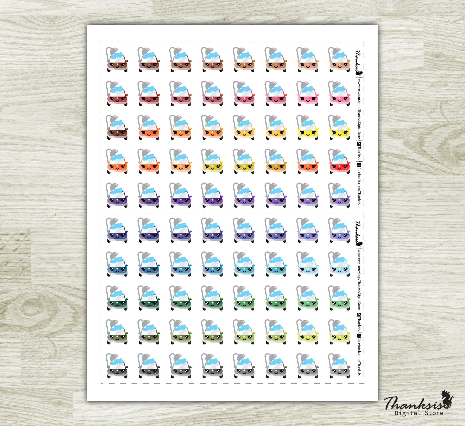 Kawaii Car Wash Printable Planner Stickers Erin Condren | Etsy