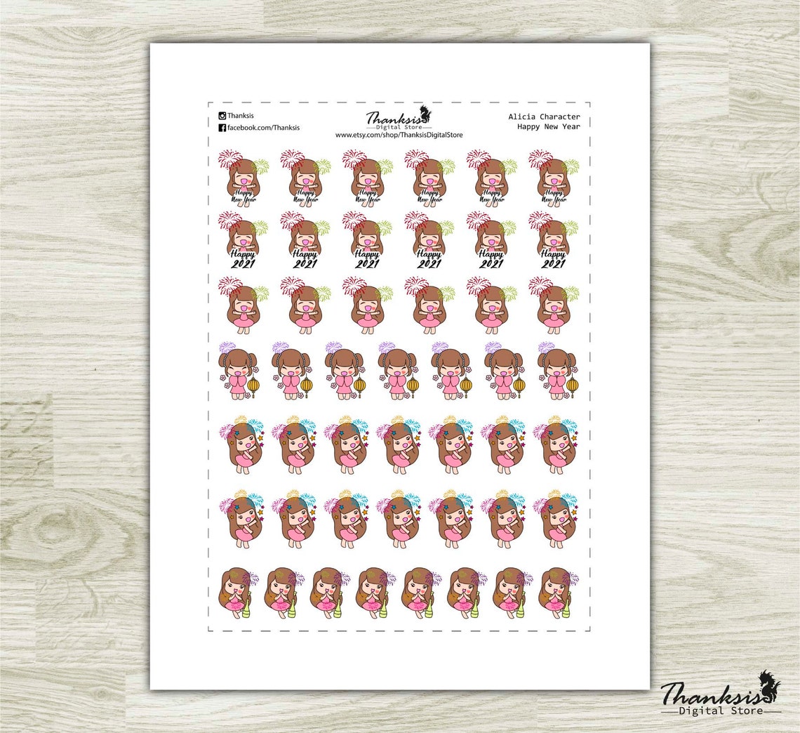 Happy New Year Printable Planner Stickers Character Printable - Etsy