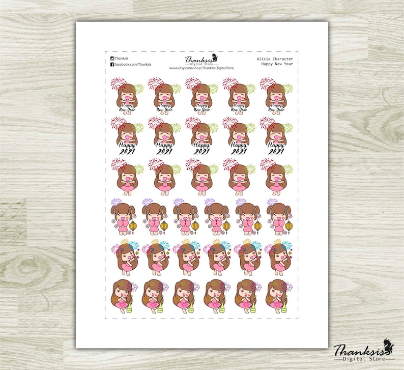 Happy New Year Printable Planner Stickers Character Printable - Etsy