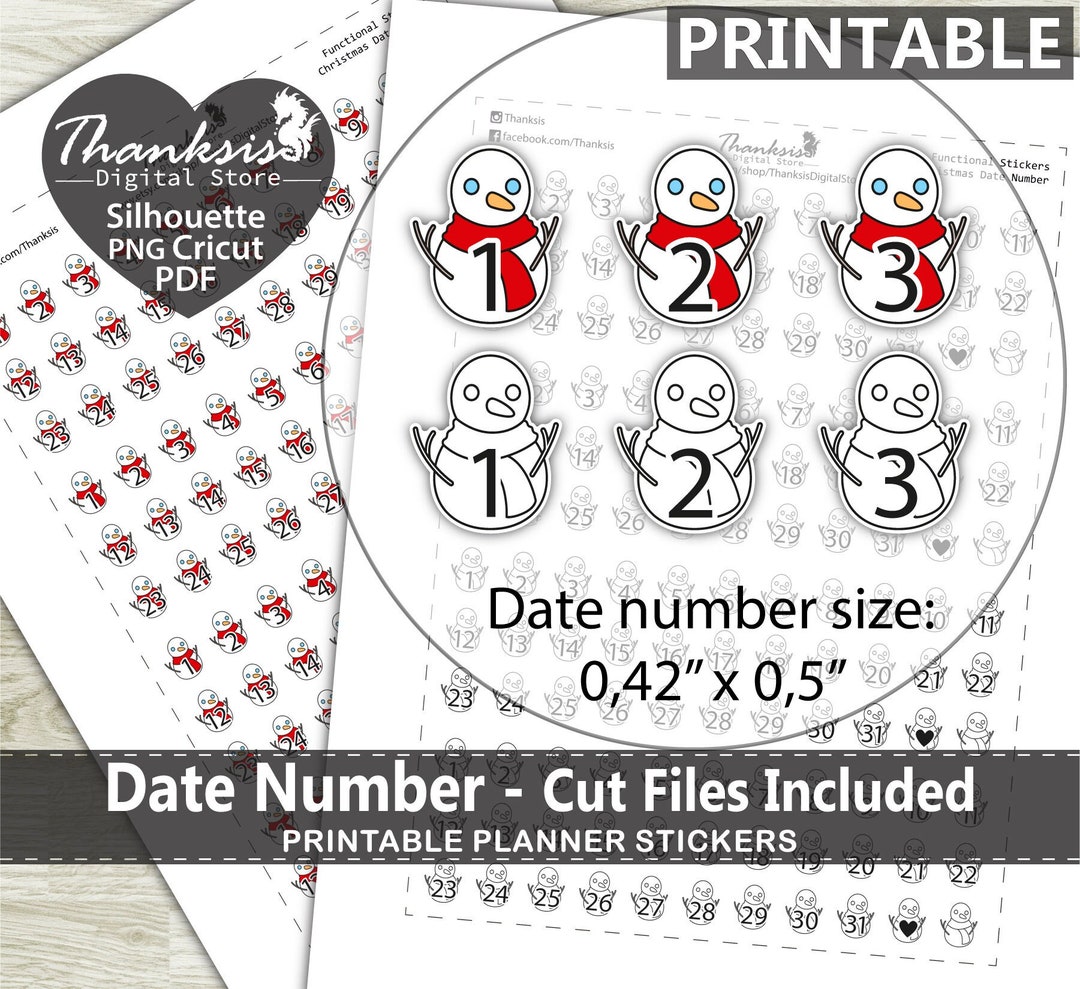 Date Number Printable Planner Stickers, Erin Condren Planner Stickers ...