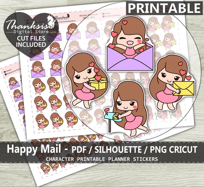 Happy Mail Printable Planner Stickers Character Printable - Etsy