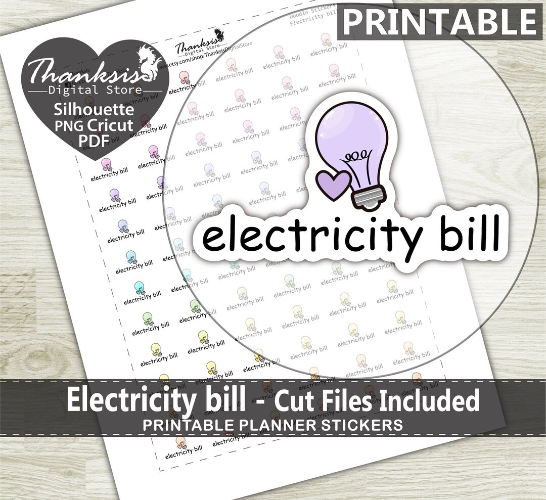 Doodle Electricity Bill Printable Planner Stickers, Erin Condren ...