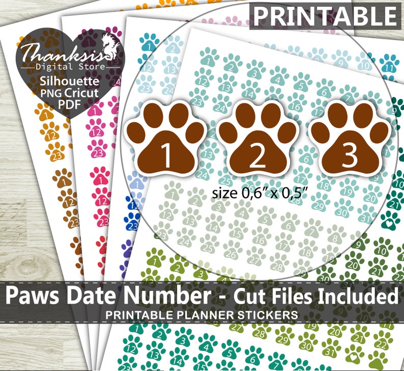 Printable Date Number Planner Stickers