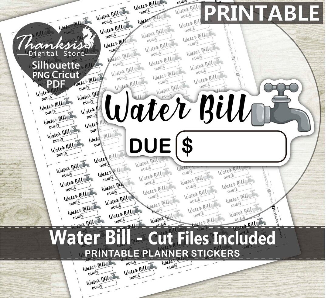 Water Bill Printable Planner Stickers, Erin Condren Planner Stickers ...