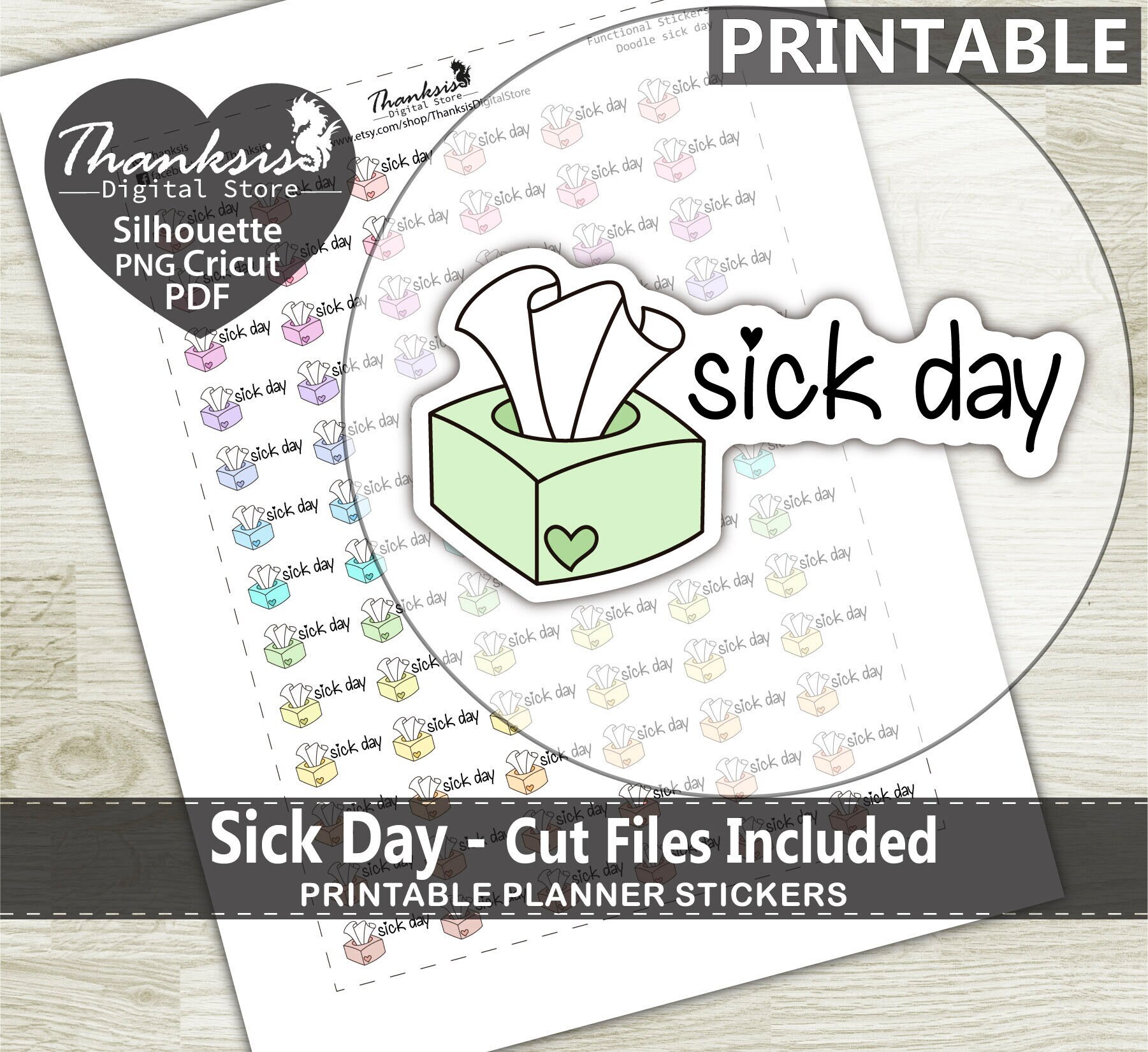 Doodle Sick Day Printable Planner Stickers Erin Condren - Etsy