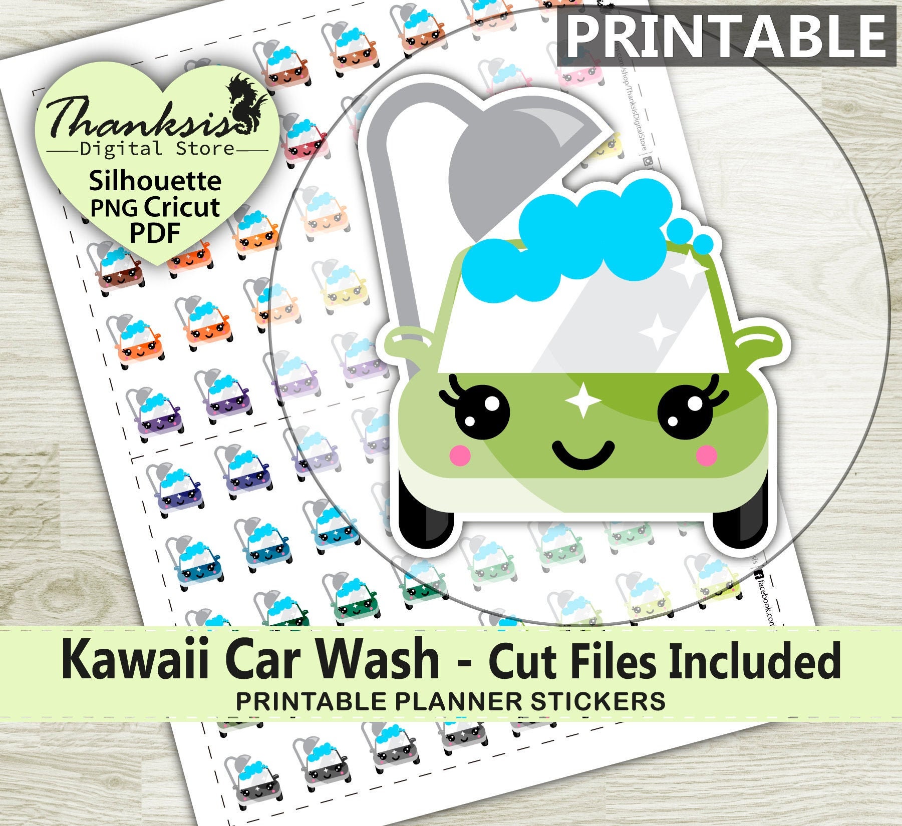 Kawaii Car Wash Printable Planner Stickers Erin Condren | Etsy