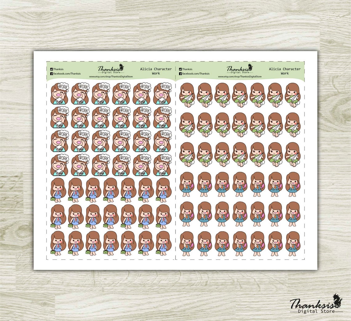 Work Printable Planner Stickers Character Printable Sticker - Etsy